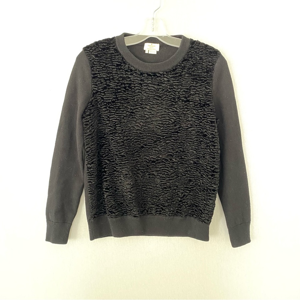 Kate Spade Black Textured Velvet Wool Cashmere Blend Sweater